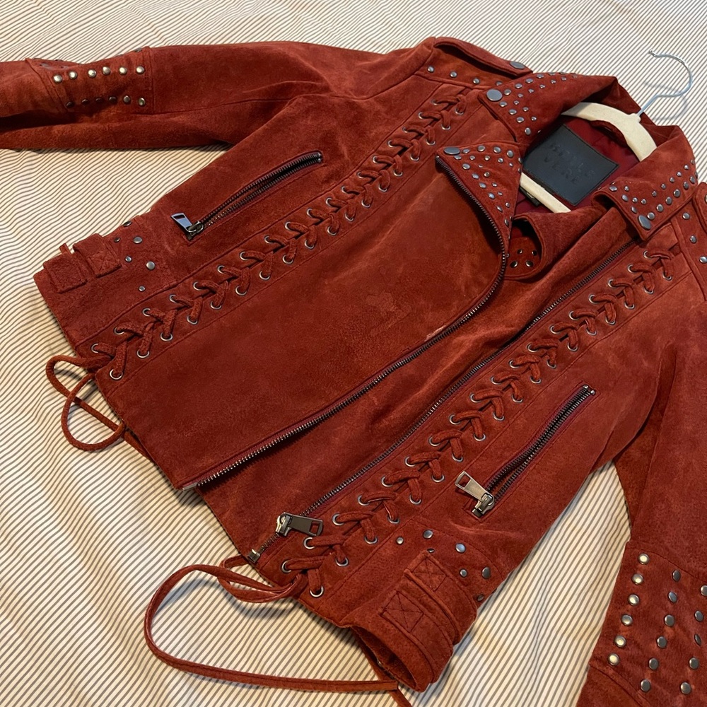 Belle Vere dark red suede leather jacket